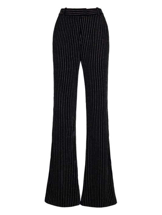 PINSTRIPE VELVET FLARE PANTS