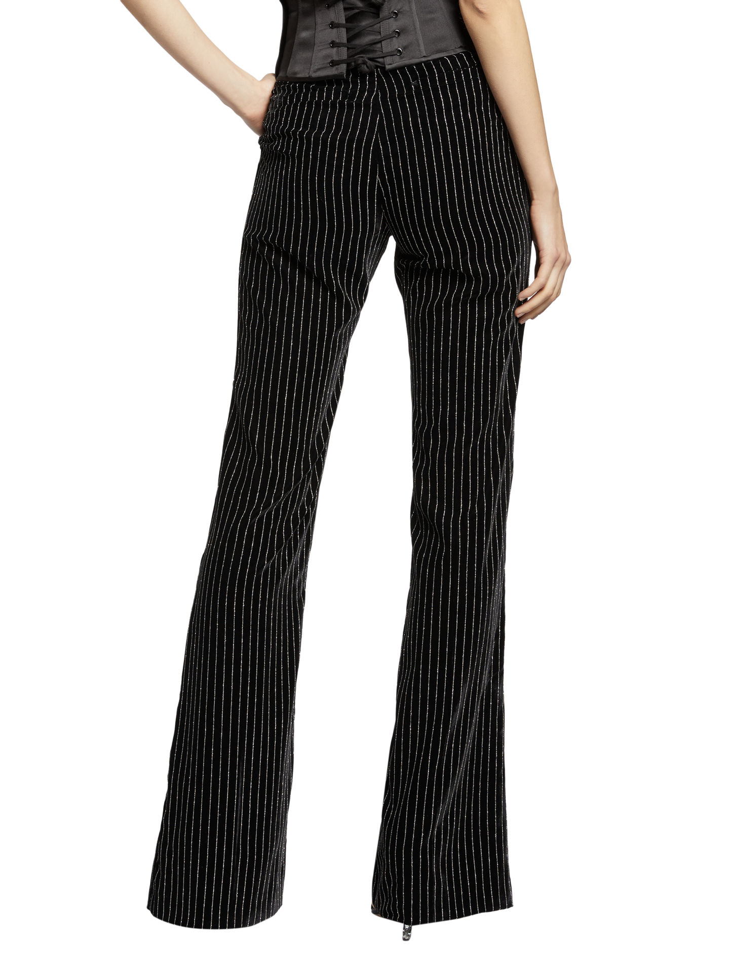 PINSTRIPE VELVET FLARE PANTS