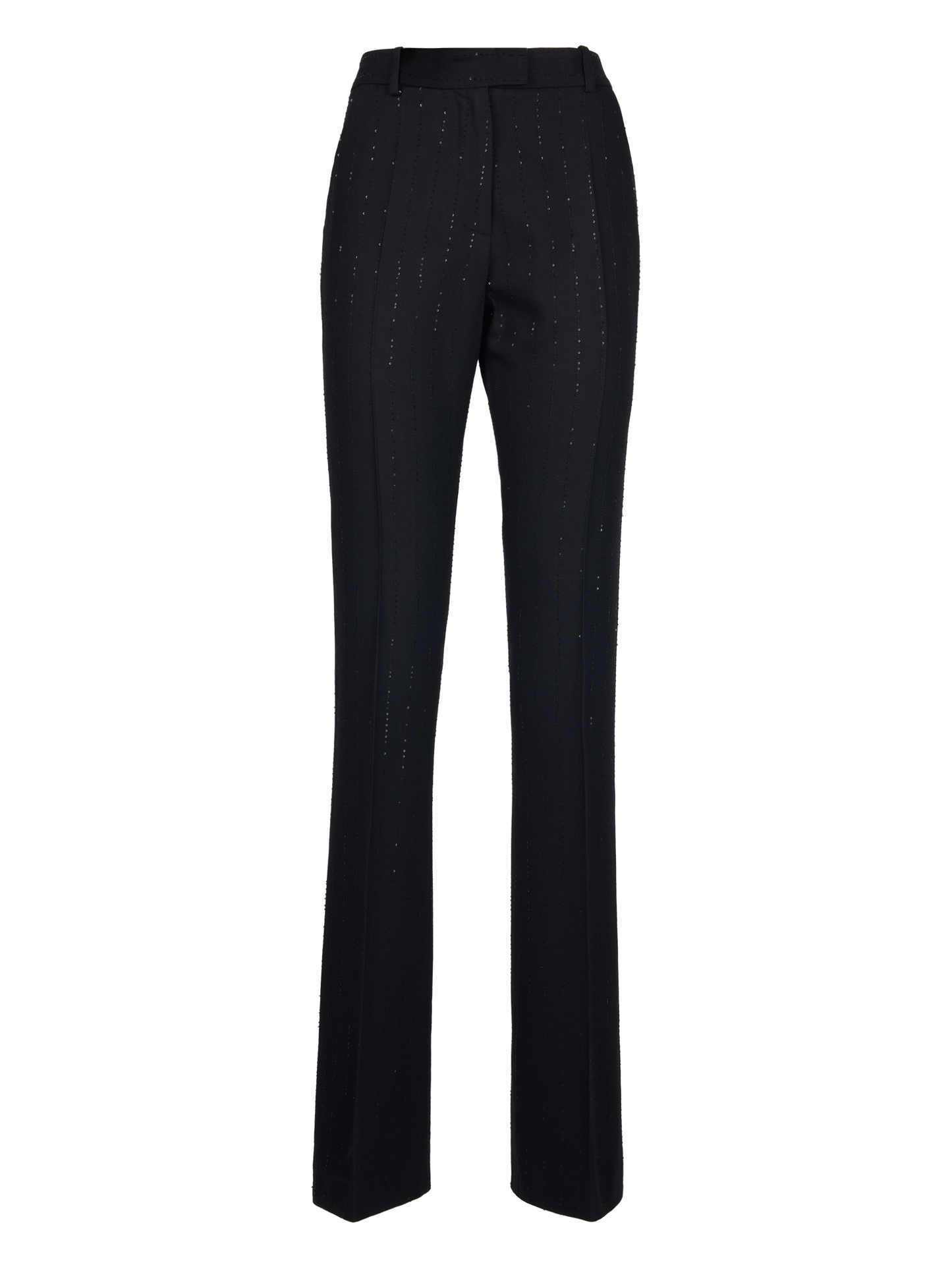 WOOL PINSTRIPE MICROSEQUINS FLARE PANTS