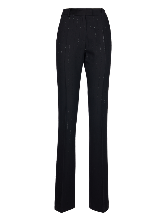 WOOL PINSTRIPE MICROSEQUINS FLARE PANTS