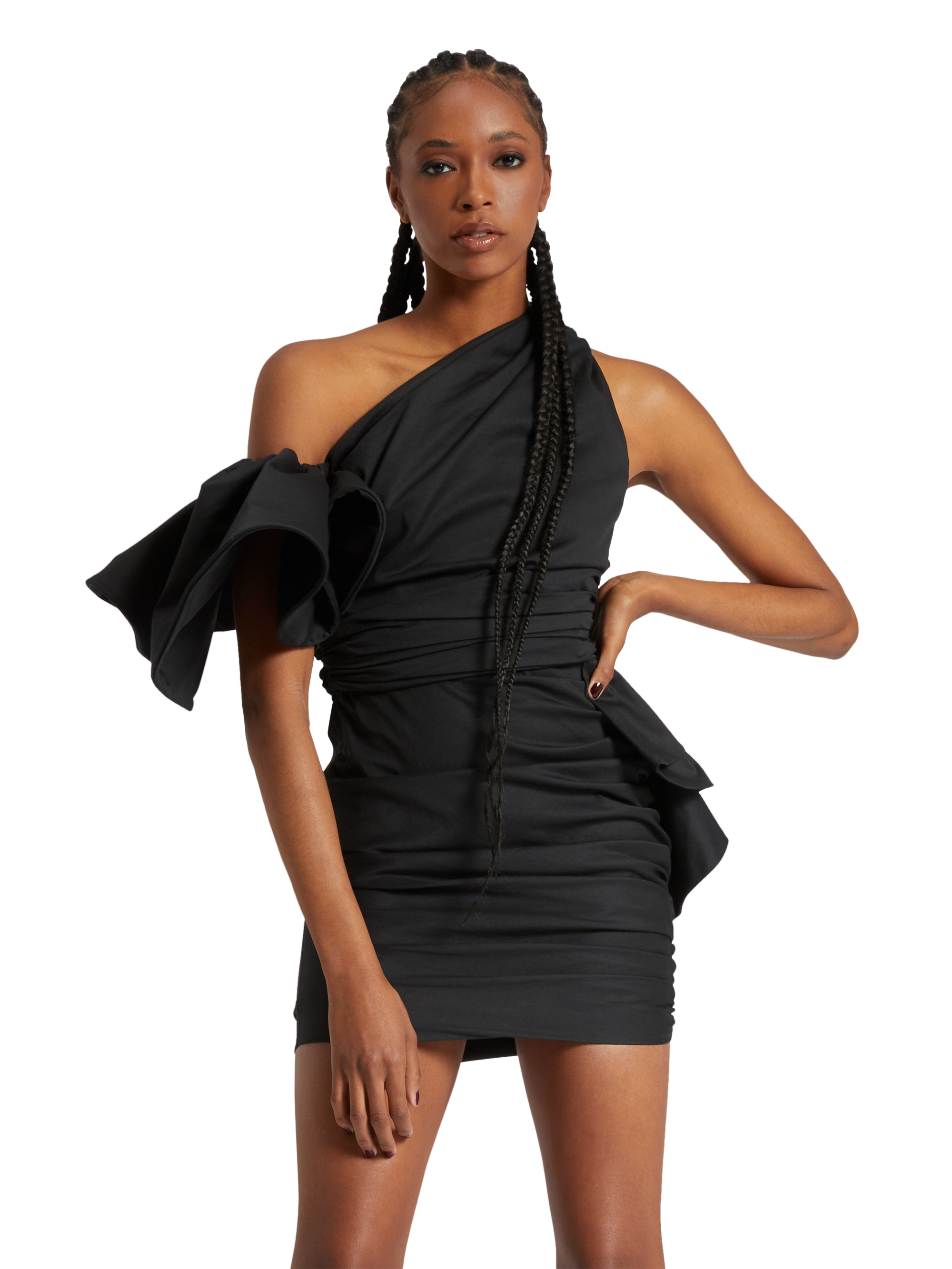 Black one shoulder mini dress in popeline – Redemption Official Store